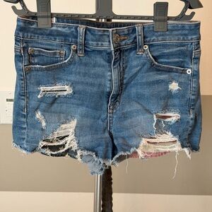 American Eagle Outfitters Distressed Mid Blue flag Denim Shorts size 8